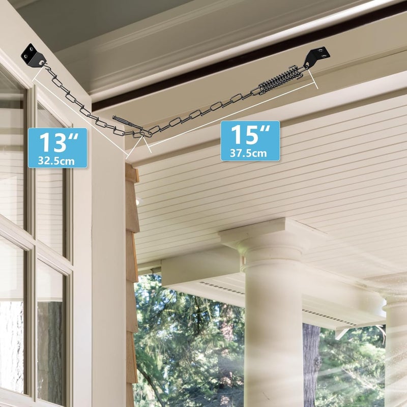 WINONLY Screen Door Chain for Door Spring - 2 Pack Storm Door Chain Spring for Wind Safety Storm Door Closer Stop Front Screen Door Security Prevent Opening Damage, Heavy Duty Hardware Door Stopper Chain - Image 2